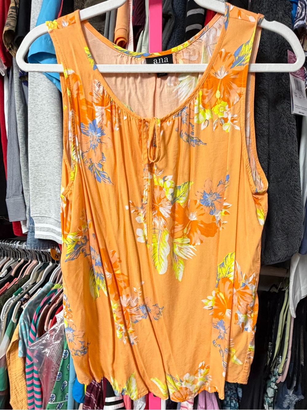ana women’s size large sleeveless tank top blouse cantaloupe orange floral shirt